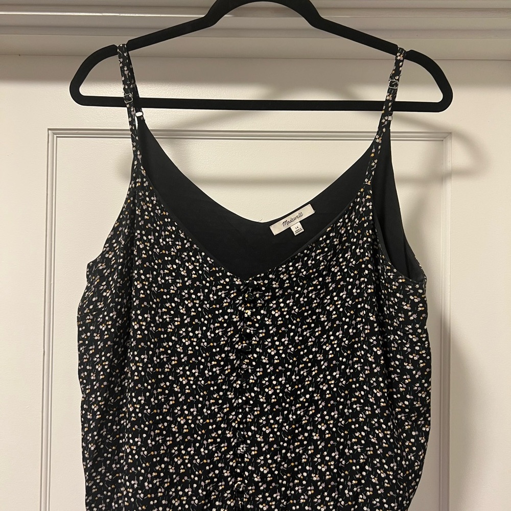 Madewell Black Floral Ditsy V-Neck Tank